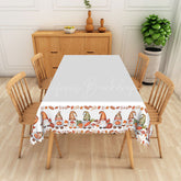 Lofaris Autumn Gnome Tablecloth with Fall Leaves in White and Brown for Thanksgiving Farmhouse Decor